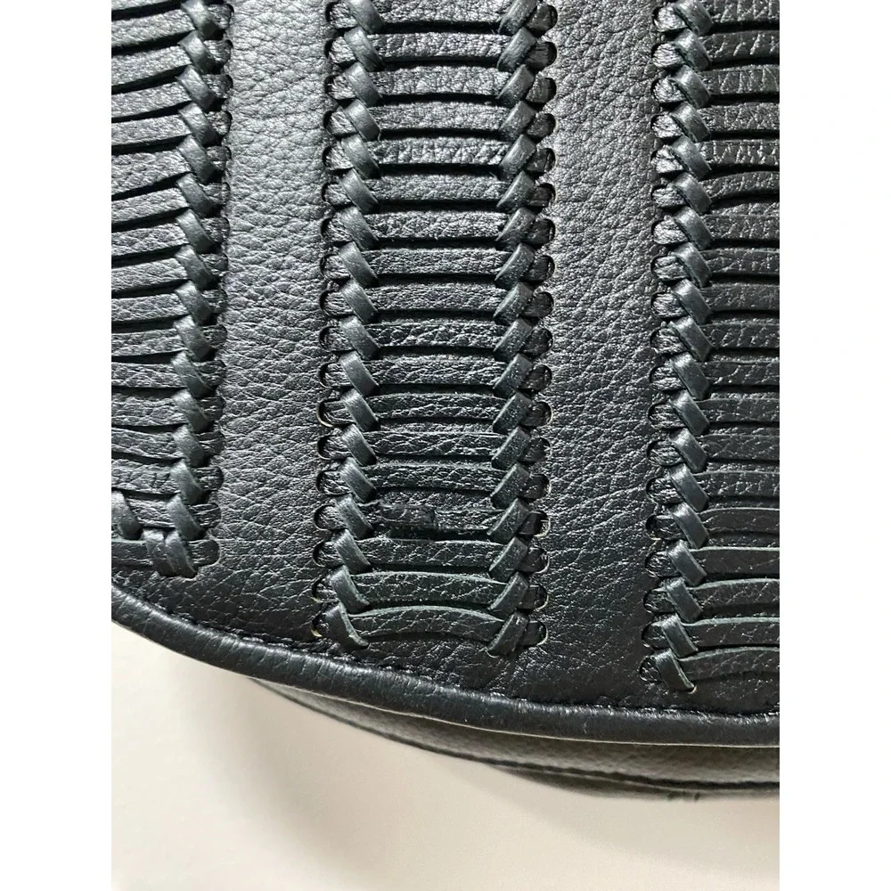 Foley + Corinna Charlotte Saddle Bag MEDIUM Pebbled Black Leather Woven Design‎